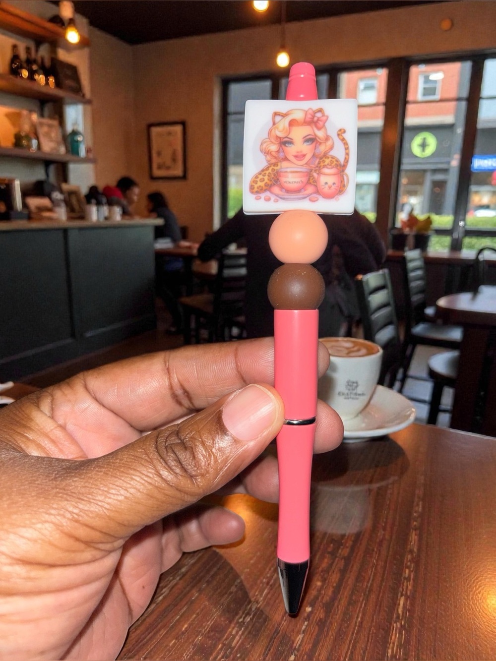 Handcrafted Pink Novelty Beaded Pen with Character Top